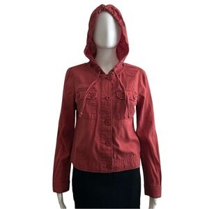 Maurices Red Hooded Linen Blend Shaket Size Small